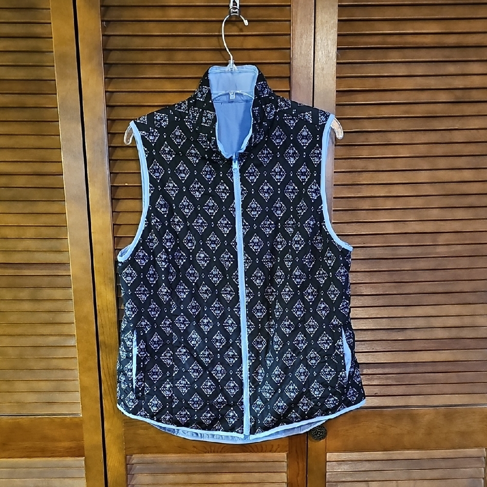Women's Black and Blue Patterned Vest